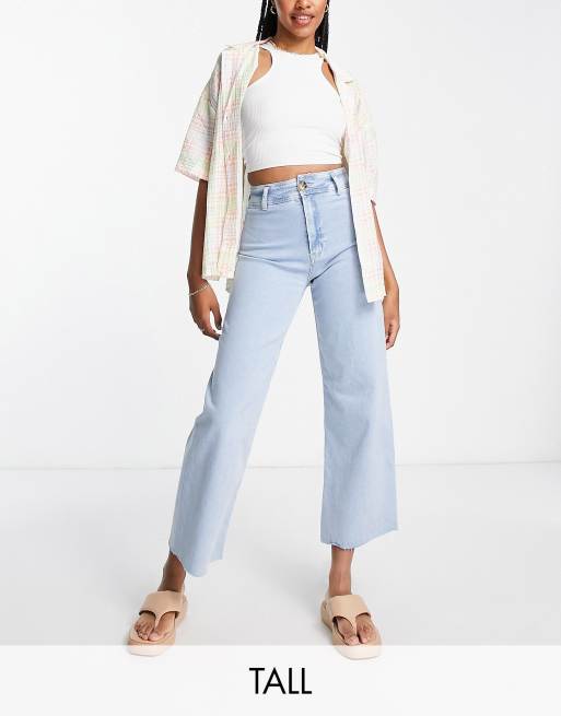 Stradivarius Tall - Jean large minimaliste coupe raccourcie - Délavage clair 