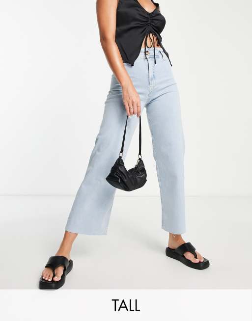 Stradivarius Tall - Jean large minimaliste coupe raccourcie - Délavage clair 