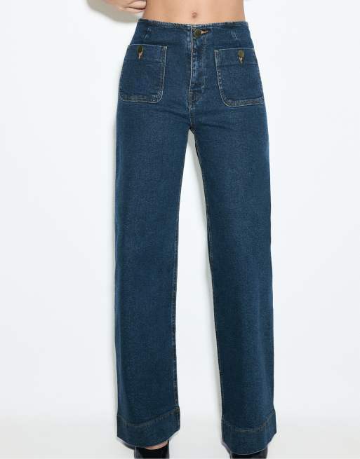 Stradivarius Tall jean minimaliste avec poches en denim bleu moyen