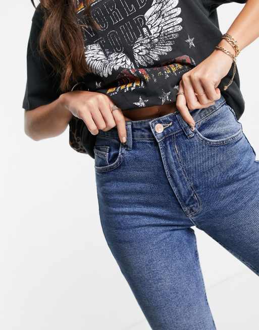 Stradivarius Tall - Jean mom slim stretch - Bleu authentique, 3 de 4