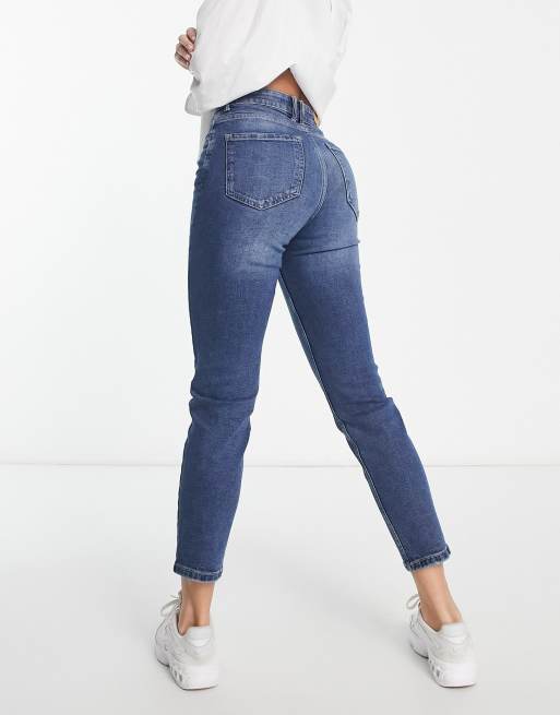Stradivarius Tall - Jean mom slim stretch - Bleu authentique, 2 de 4