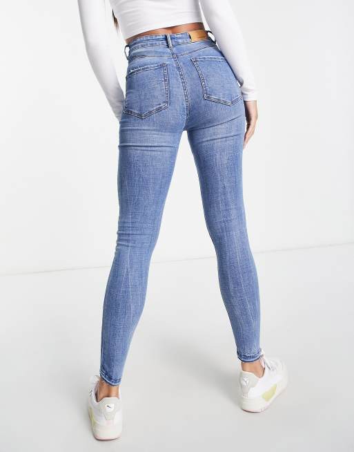 Stradivarius Tall - Jeans a vita molto alta skinny azzurri, 4 di 4
