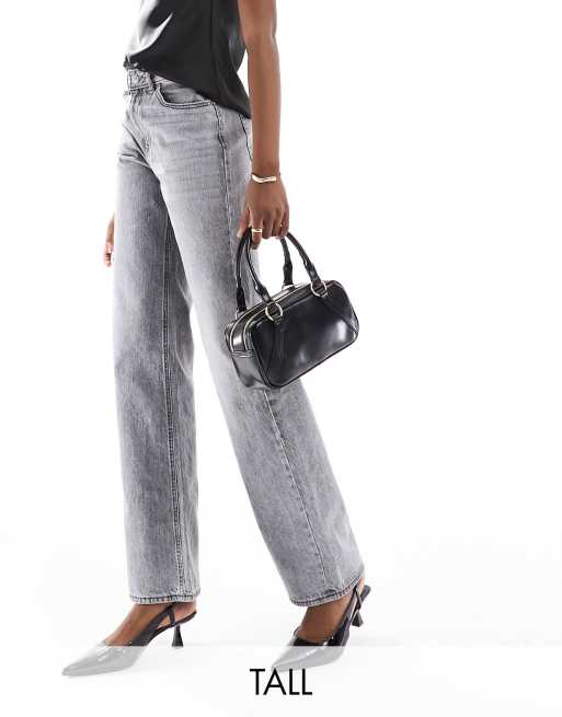 Stradivarius Tall - Jeans dad fit a fondo ampio color grigio slavato 