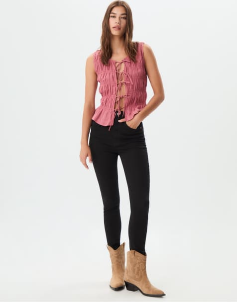 Stradivarius Tall – Jeans in Schwarz mit sehr hohem Bund - view 1