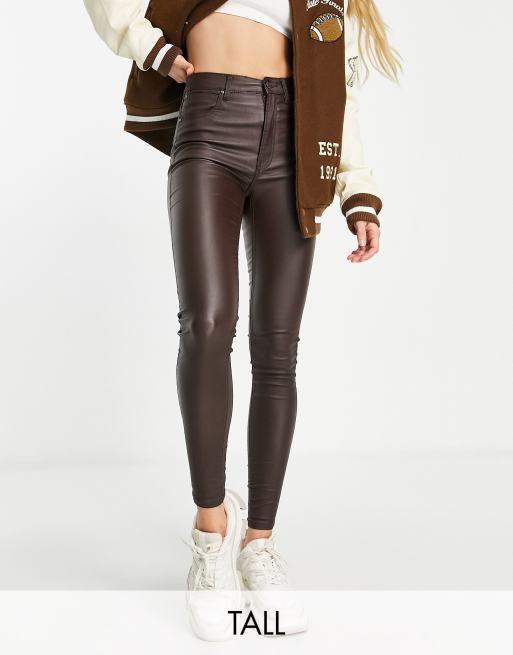 Stradivarius Tall - Jeans marroni a vita alta spalmati