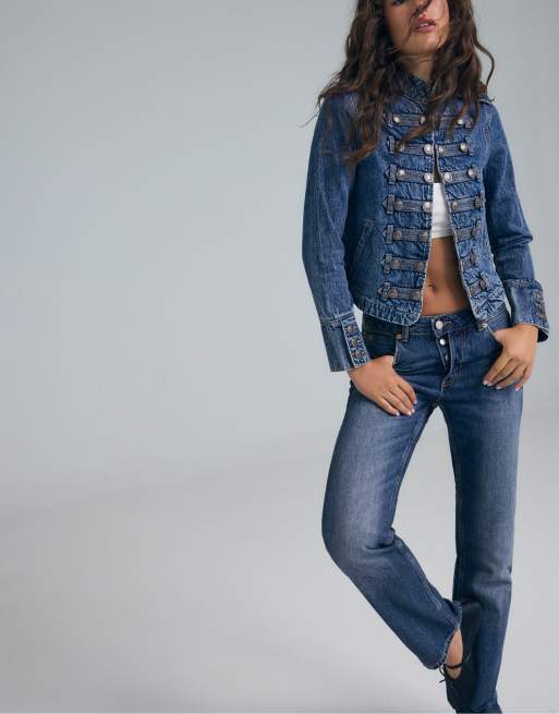 Stradivarius Tall jeans met rechte slim-fit en knoopsluiting in medium denimwassing, 5 van 7