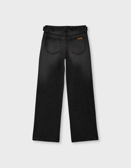 Stradivarius Tall Jeans mit doppeltem Bund und weitem Bein in schwarzer Denim-Waschung, 7 von 7