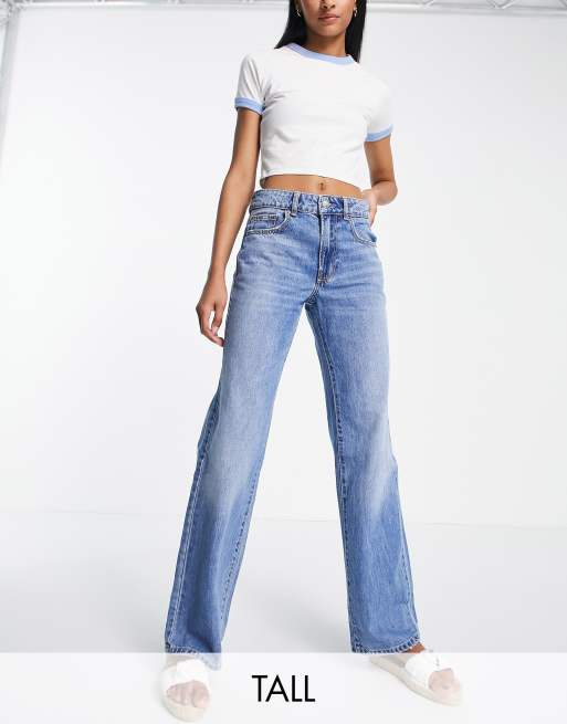 Stradivarius Tall – Jeans mit geradem Bein und niedrigem Bund in verwaschenem Mittelbau