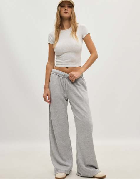 Stradivarius Tall Jogger-Hose mit weitem Bein in Grau meliert - view 1