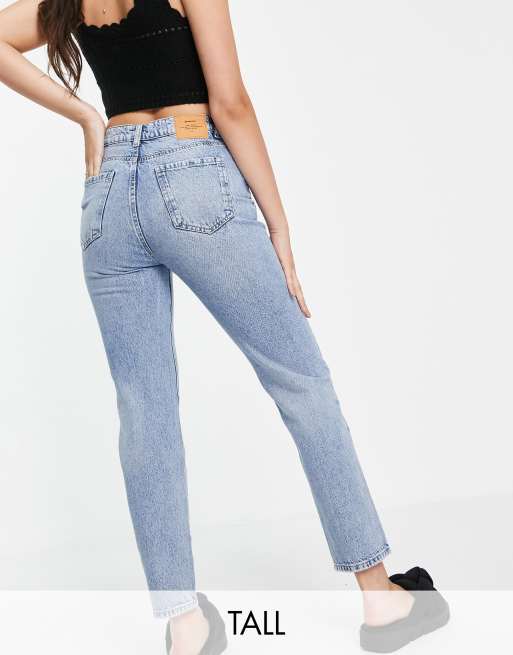 Stradivarius Tall - Katoenen mom fit vintage jeans in lichte wassing - LBLUE