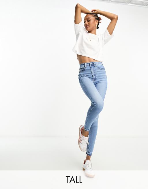 Stradivarius – Tall – Mellanblå skinny jeans med hög midja