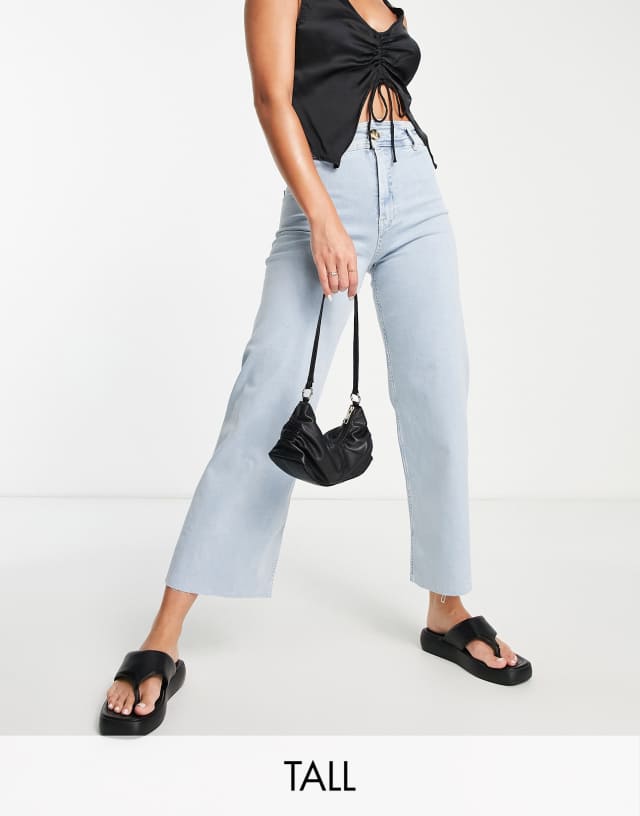 Stradivarius Tall minimal wide leg cropped jean in light wash