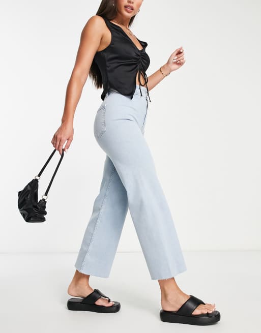 Stradivarius Tall minimal wide leg cropped jean in light wash