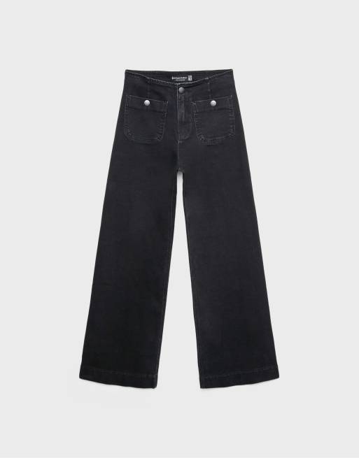 Stradivarius Tall minimalistiske jeans med lommer i sort denim med rinse-vask, 6 af 7