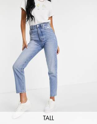 Stradivarius Tall Mom Fit Vintage Jeans In Medium Blue-blues