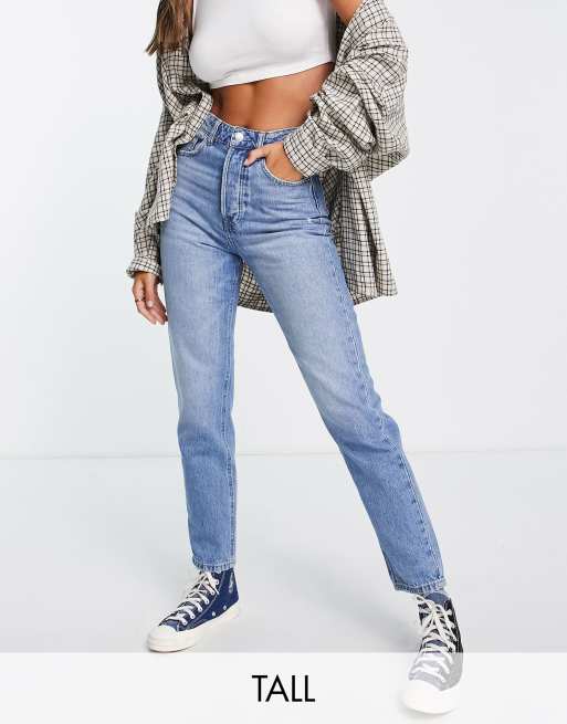Stradivarius Tall - Mom fit vintage jeans in middenblauw