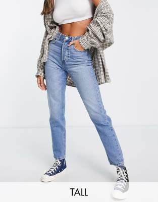 Stradivarius Tall - Mom-Jeans im Vintage-Stil in Mittelblau