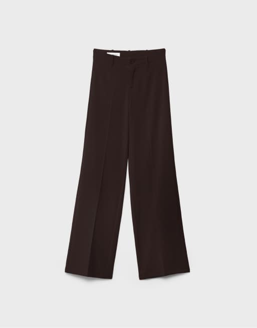 Stradivarius Tall - Nette broek met wijde pijpen in bruin, 6 van 7