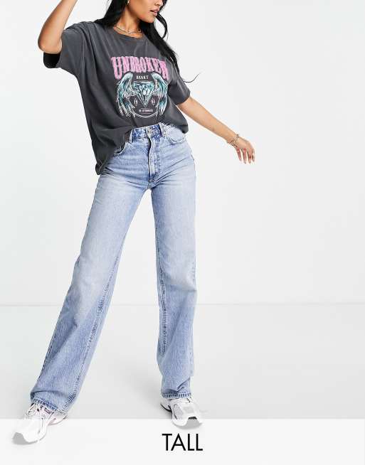Stradivarius Tall – Niebieskie jeansy typu dad w stylu lat 90. 