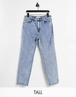 stradivarius slim mom jean with stretch in washed blue