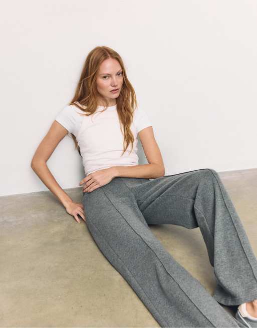Stradivarius Tall pantalon en maille avec détail de couture, gris foncé, 5 de 7