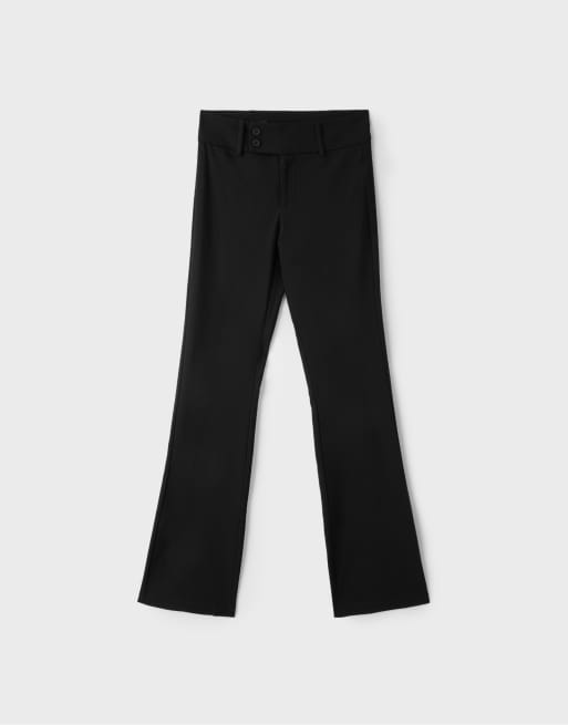 Stradivarius Tall pantalon évasé taille haute en bengaline noir, 6 de 7