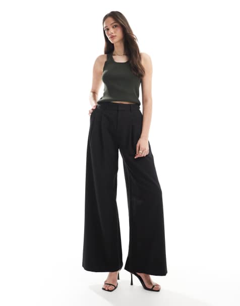 Stradivarius Tall - Pantalon large à pinces - Noir - view 1
