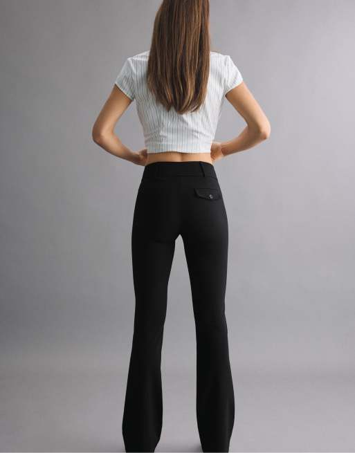 Stradivarius Tall pantaloni a zampa in bengalina a vita alta neri, 3 di 7