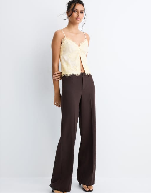 Stradivarius Tall - Pantaloni formali a fondo ampio marroni, 5 di 7