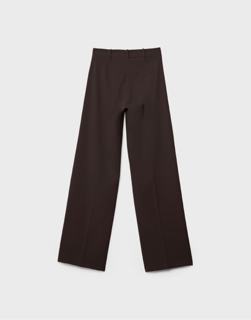 Stradivarius Tall - Pantaloni formali a fondo ampio marroni, 7 di 7