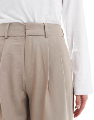 Stradivarius Tall Pleated Wide Leg Pants In Neutral