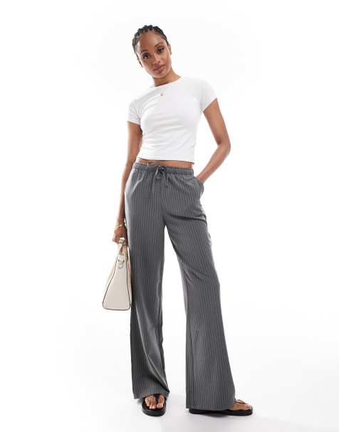 Stradivarius Tall pull on pants in gray pinstripe - view 1