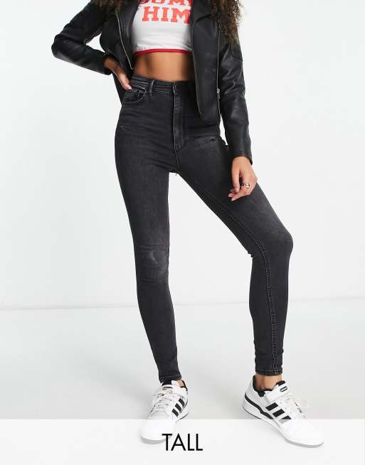 Stradivarius Tall - Skinny jeans met super hoge taille in zwart