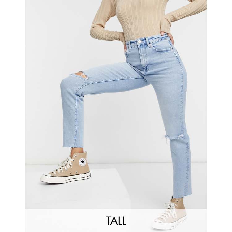 Stradivarius Tall slim mom jean with stretch and rip in