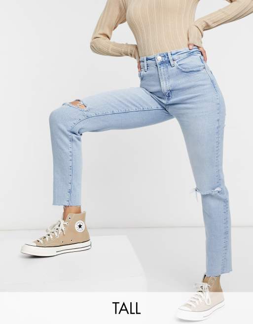 stradivarius stretch flare jean with split detail in light blue