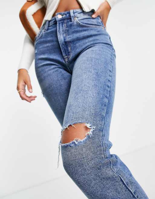 DTT Tall embroidered dot mom jeans in mid blue, ASOS in 2023