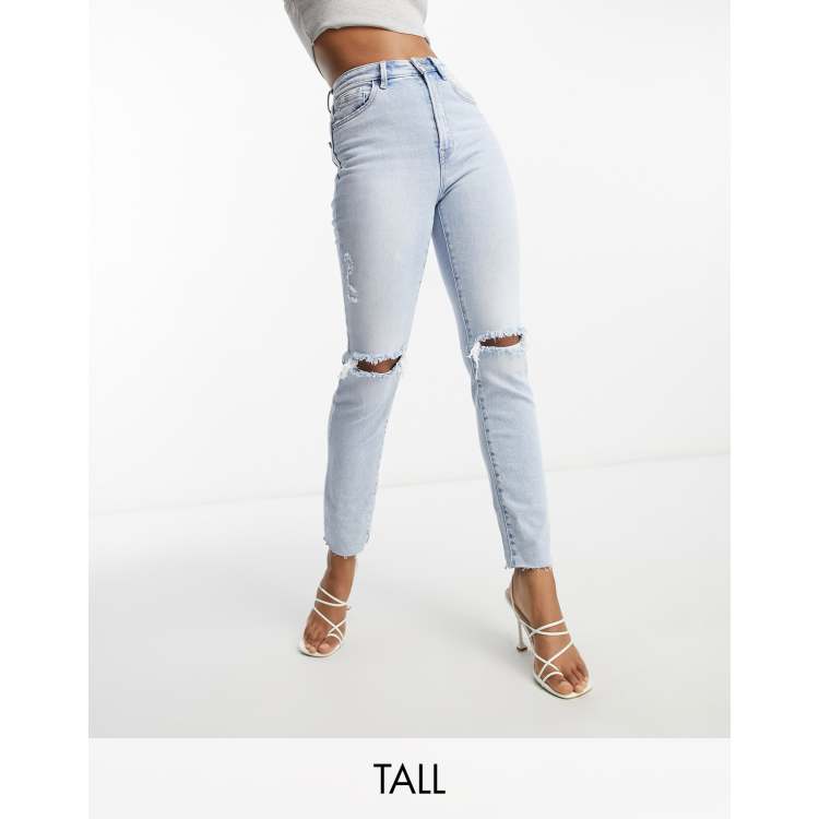 Slim-fit mom jeans in blue stretch denim