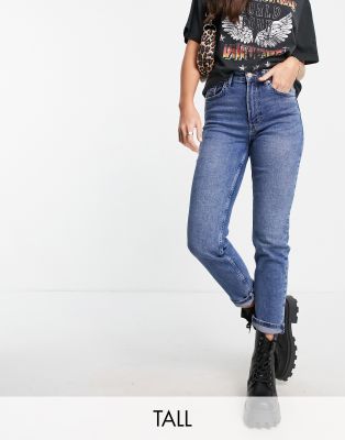 Stradivarius Tall Slim Mom Jean With Stretch In Authentic Blue-blues