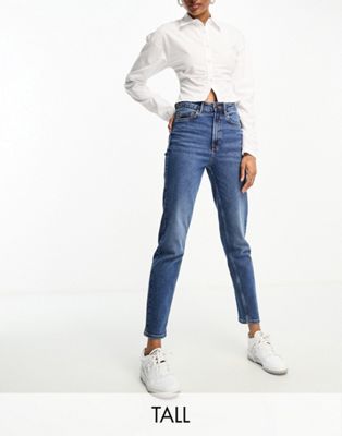 Stradivarius Slim Mom Jean With Stretch In Authentic Blue-blues