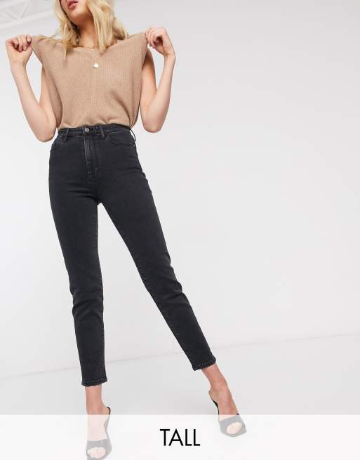 Stradivarius Tall slim mom jean with stretch in black wash ASOS