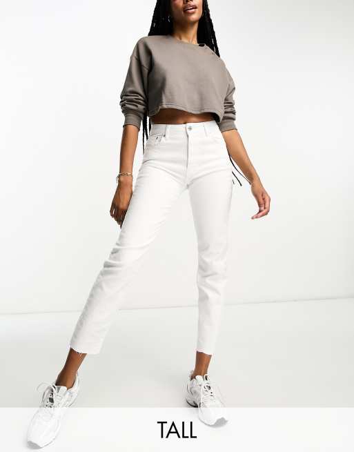 Stradivarius Tall slim mom AOP jean with stretch in white