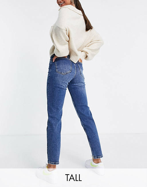 Stradivarius Tall slim mom jeans with stretch in authentic blue