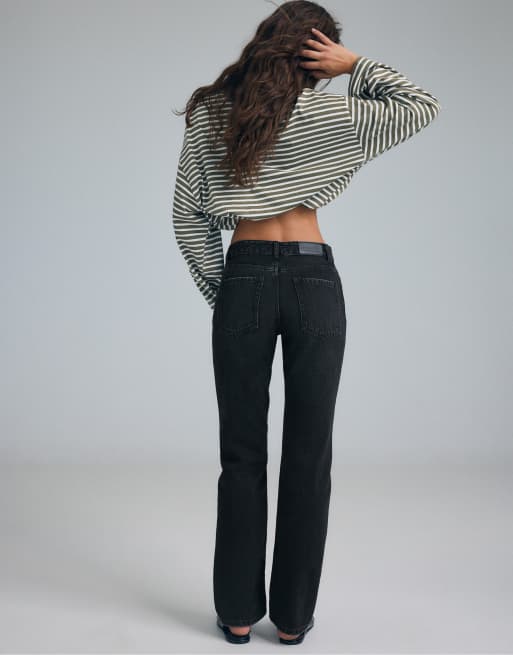 Stradivarius Tall slim straight fit jeans i sort denimvask, 3 af 7