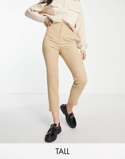 Miss Selfridge foldover waistband wide leg trouser in taupe