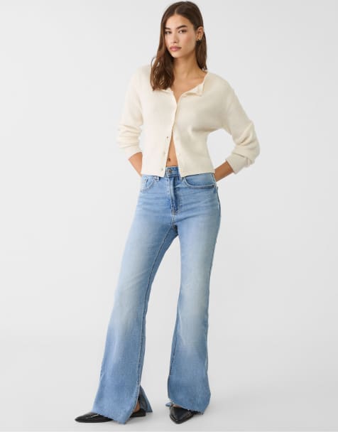Stradivarius Tall slit fit flared jeans in light blue - view 1