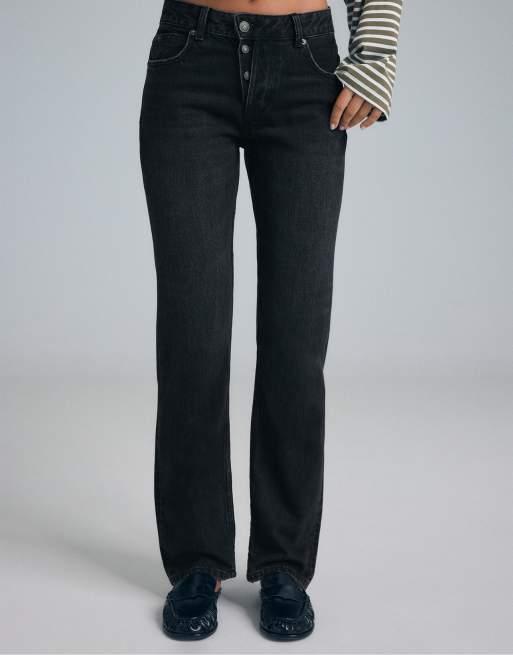 Stradivarius Tall smala raka jeans i svart denimtvätt, 2 av 7