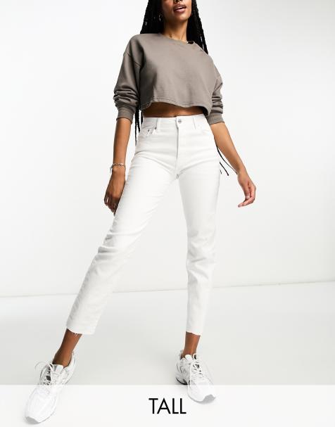 Stradivarius Tall - Smalle mom jeans met stretch in wit - view 1
