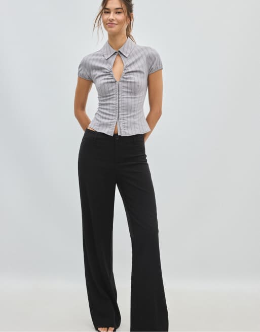 Stradivarius Tall smart slim fit straight-leg trousers in black, 5 of 7