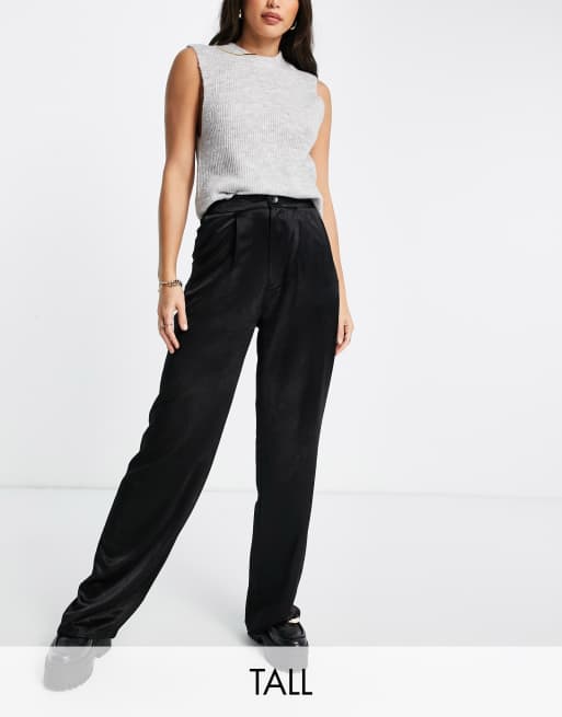 Stradivarius Tall - Sorte bukser i satin 