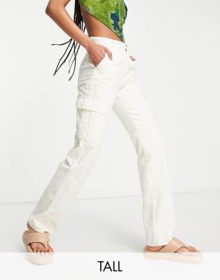 Stradivarius Petite Str Straight Leg Cargo Pants In White In White